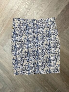 Tommy Bahama Floral Mini Denim Skirt Womens Size 0 Blue White Tropical Preppy